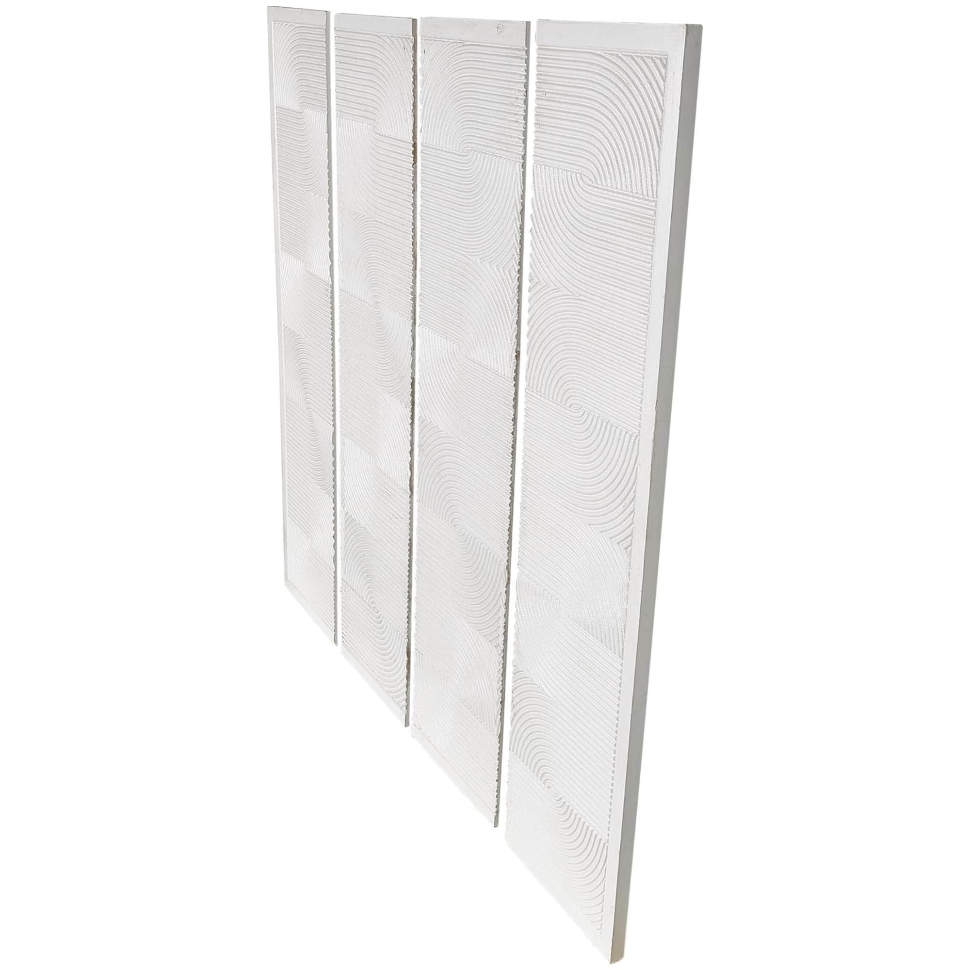 CosmoLiving by Cosmopolitan Wooden White Handmade Carved Panel Geometric Wall Art with Looped Sand Art Design, Set of 4